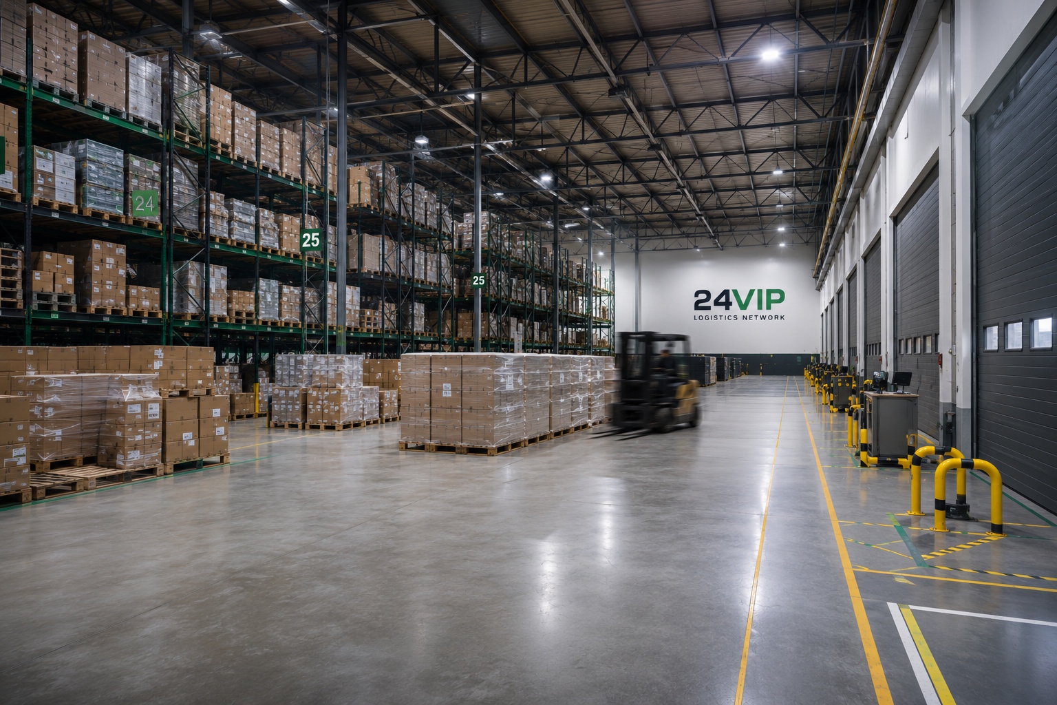 Professionelle Lagerhalle der 24 VIP Logistics Network GmbH